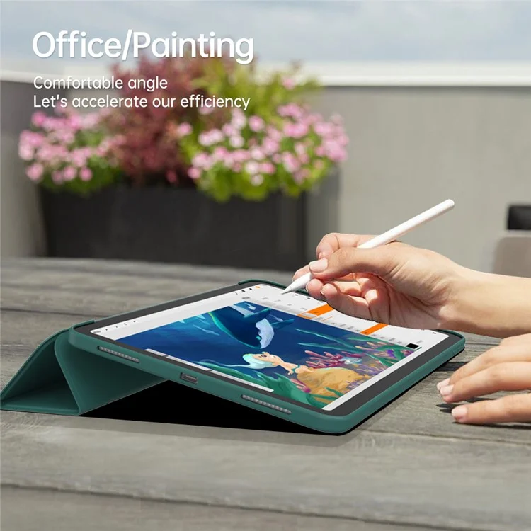 For iPad Air (2020) / (2022) Tablet Case Tri-fold Stand TPU+PU Leather Cover - Black-Cellmalls