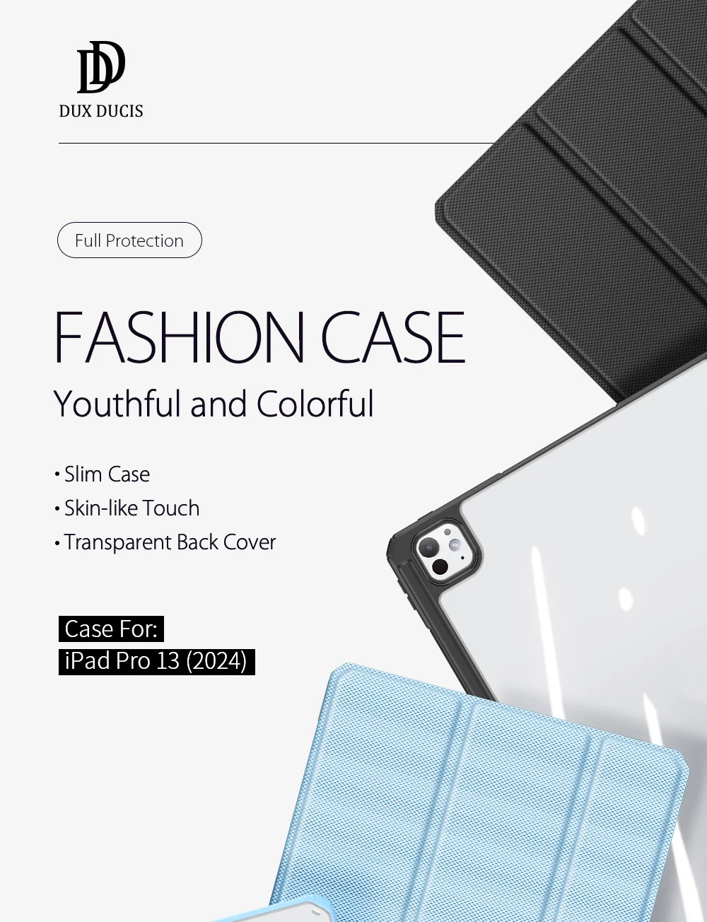 DUX DUCIS TOBY Series For iPad Pro 13 (2024) Case Auto Wake / Sleep PU Leather Tri-fold Stand Tablet Cover - Black-Cellmalls