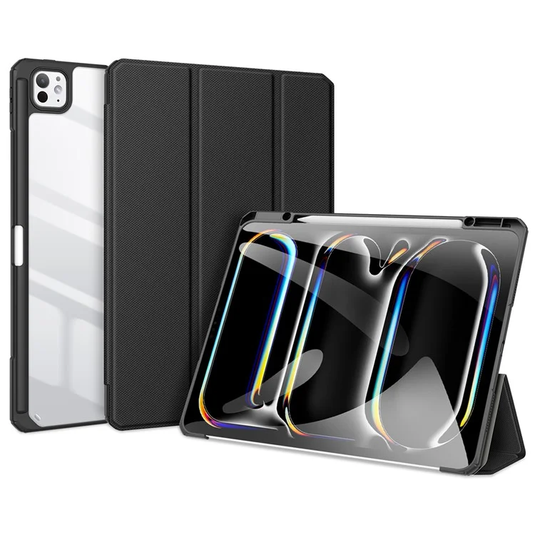 DUX DUCIS TOBY Series For iPad Pro 13 (2024) Case Auto Wake / Sleep PU Leather Tri-fold Stand Tablet Cover - Black-Cellmalls