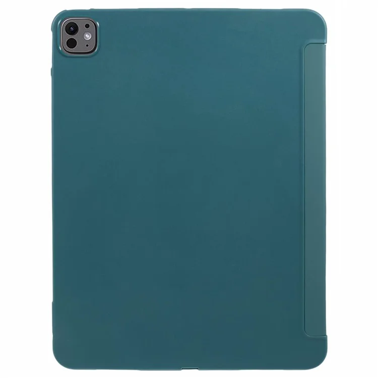 For iPad Pro 13 (2024) Case PU Leather Tri-Fold Stand Tablet Cover Auto Wake / Sleep - Midnight Green-Cellmalls
