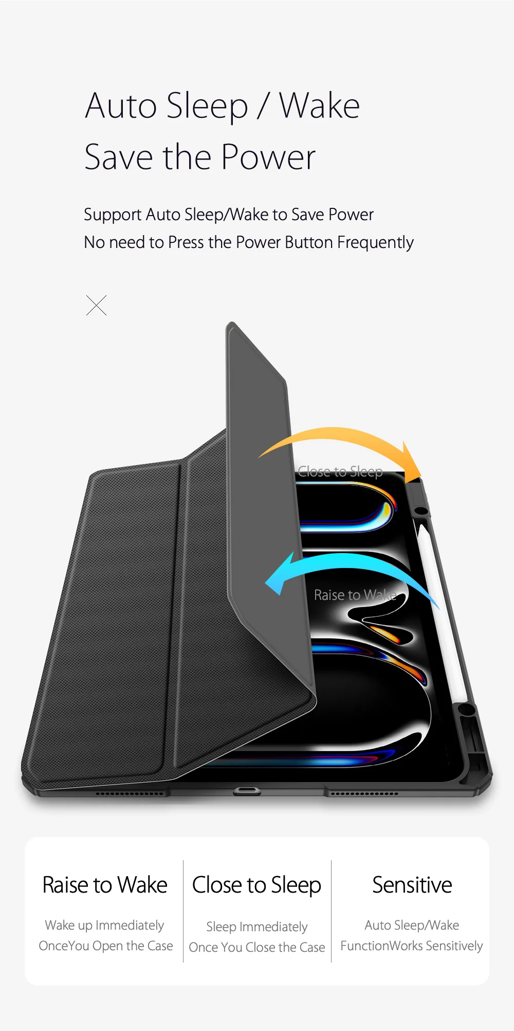 DUX DUCIS TOBY Series For iPad Pro 13 (2024) Case Auto Wake / Sleep PU Leather Tri-fold Stand Tablet Cover - Black-Cellmalls