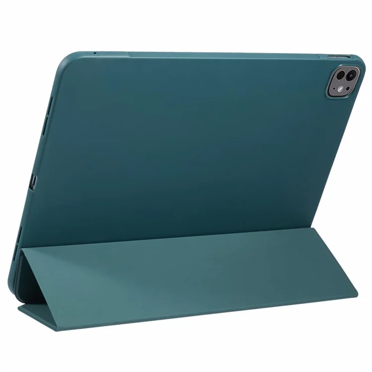 For iPad Pro 13 (2024) Case PU Leather Tri-Fold Stand Tablet Cover Auto Wake / Sleep - Midnight Green-Cellmalls
