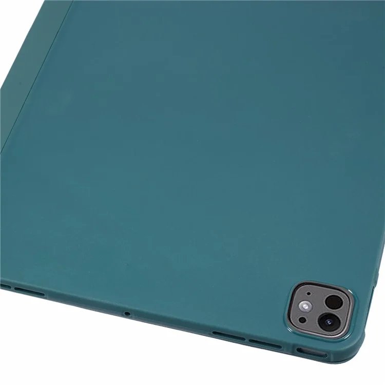 For iPad Pro 13 (2024) Case PU Leather Tri-Fold Stand Tablet Cover Auto Wake / Sleep - Midnight Green-Cellmalls