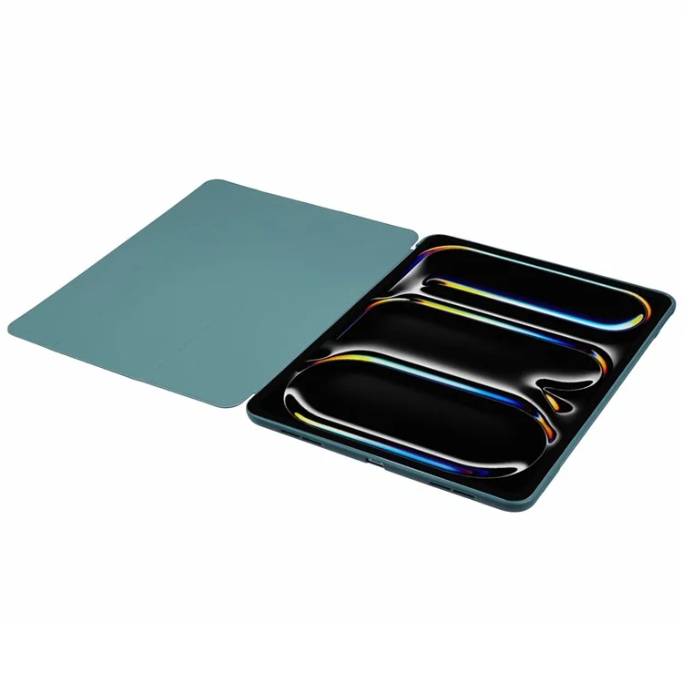 For iPad Pro 13 (2024) Case PU Leather Tri-Fold Stand Tablet Cover Auto Wake / Sleep - Midnight Green-Cellmalls