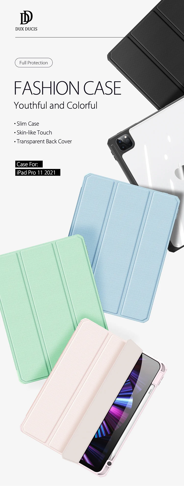 DUX DUCIS TOBY Series Tri-fold Stand Leather Smart Tablet Protective Case Cover for iPad Pro 11 (2022) / (2021) / (2020) / (2018) - Black-Cellmalls