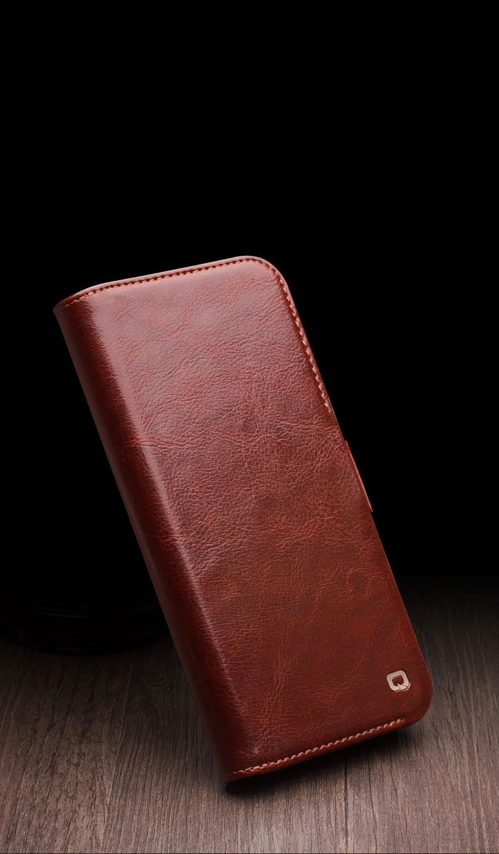 QIALINO Genuine Cow Leather+TPU Phone Case for iPhone 15 Plus Magnetic Closure Shockproof Phone Cover - Dark Brown-Cellmalls