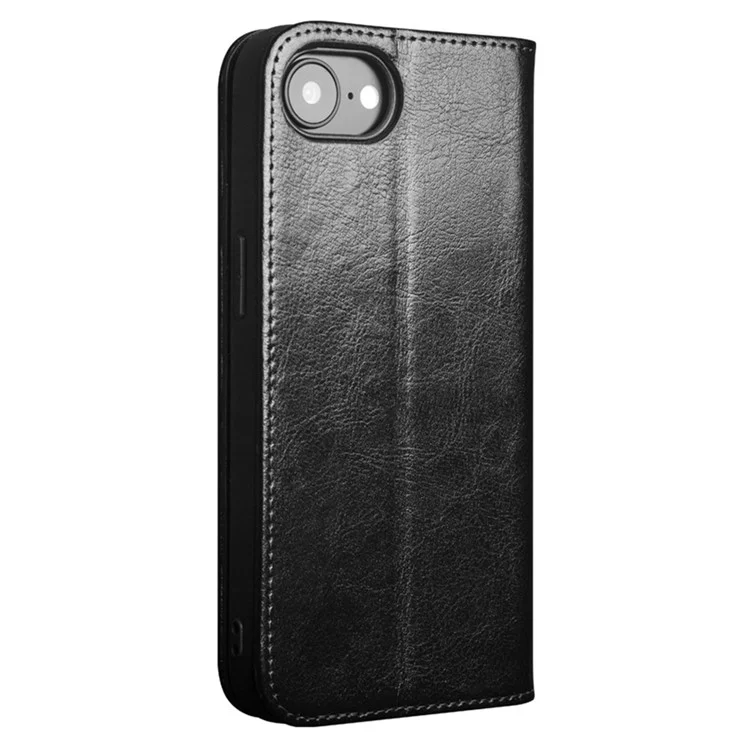 QIALINO For iPhone 16e Case with Card Holder Genuine Cow Leather Stand Phone Cover - Black-Cellmalls