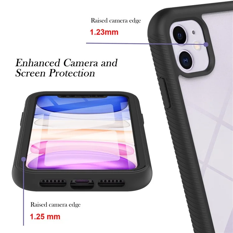 For iPhone 11 6.1 inch Phone Case 3-in-1 Anti-Drop Full Protection PC+TPU Protective Cover with PET Screen Protector - Black / Black Frame-Cellmalls