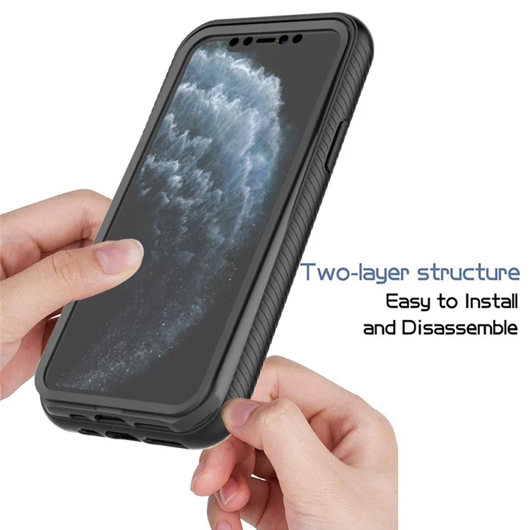 For iPhone 11 Pro 5.8 inch Hard PC + Soft TPU Hybrid Cover Anti-drop Phone Case with PET Screen Protector - Black-Cellmalls