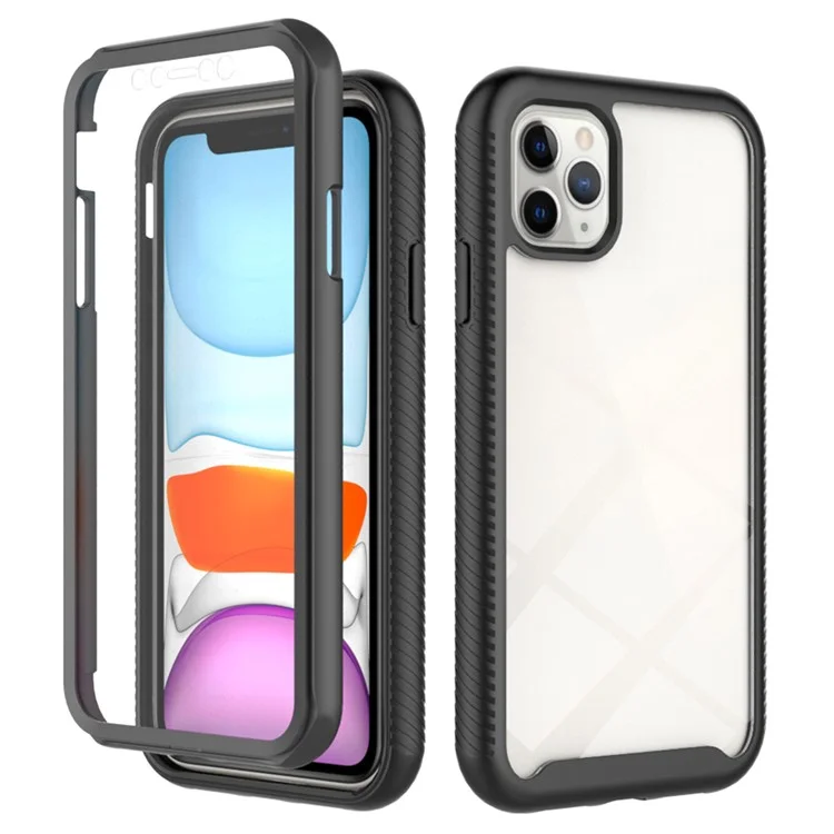 For iPhone 11 Pro 5.8 inch Hard PC + Soft TPU Hybrid Cover Anti-drop Phone Case with PET Screen Protector - Black-Cellmalls