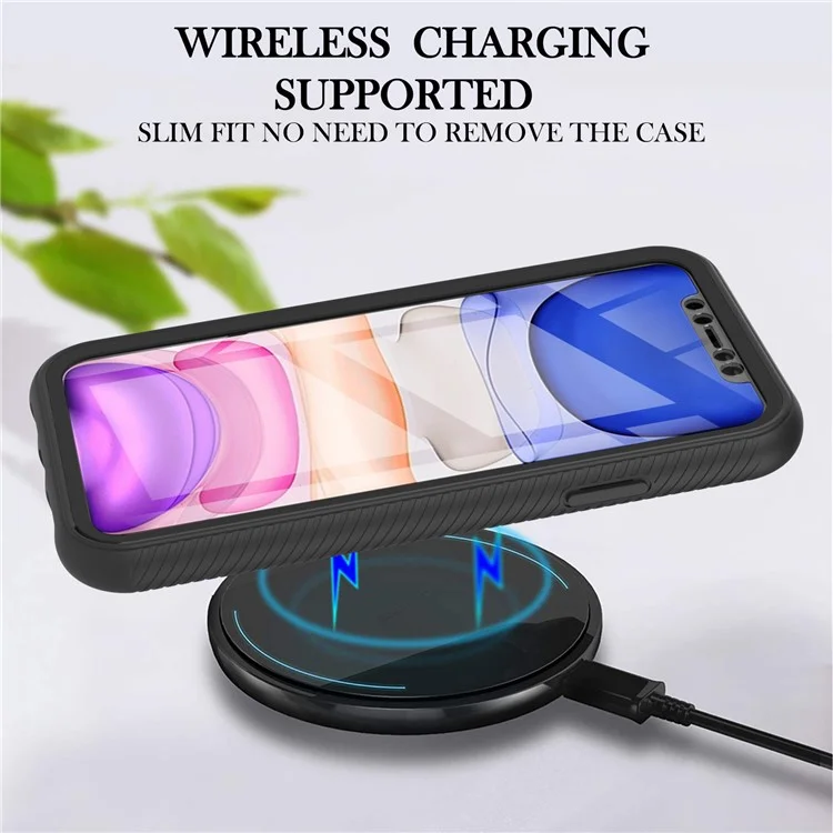 For iPhone 11 6.1 inch Phone Case 3-in-1 Anti-Drop Full Protection PC+TPU Protective Cover with PET Screen Protector - Black / Black Frame-Cellmalls