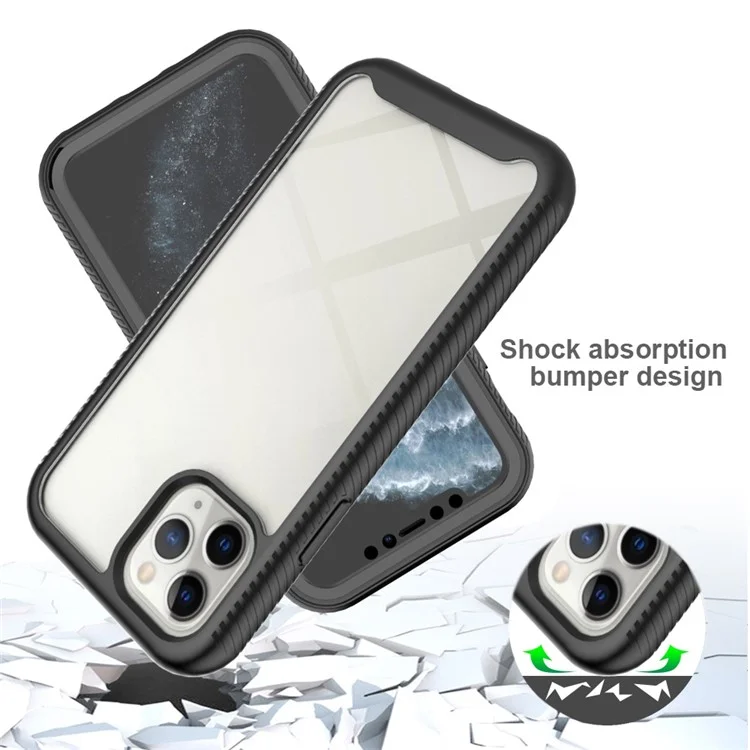 For iPhone 11 Pro 5.8 inch Hard PC + Soft TPU Hybrid Cover Anti-drop Phone Case with PET Screen Protector - Black-Cellmalls