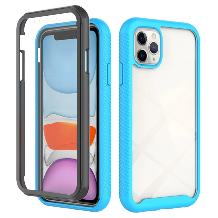 For iPhone 11 Pro 5.8 inch Hard PC + Soft TPU Hybrid Cover Anti-drop Phone Case with PET Screen Protector - Black-Cellmalls