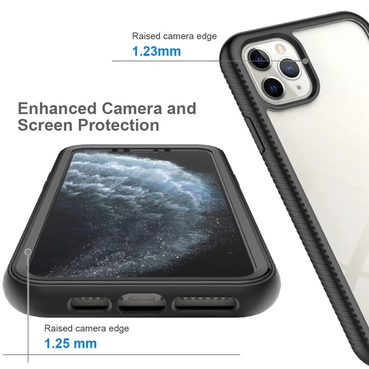 For iPhone 11 Pro Max 6.5 inch 3-in-1 Shockproof Phone Case PC Back + TPU Frame + PET Screen Protector Hybrid Cover - Black-Cellmalls
