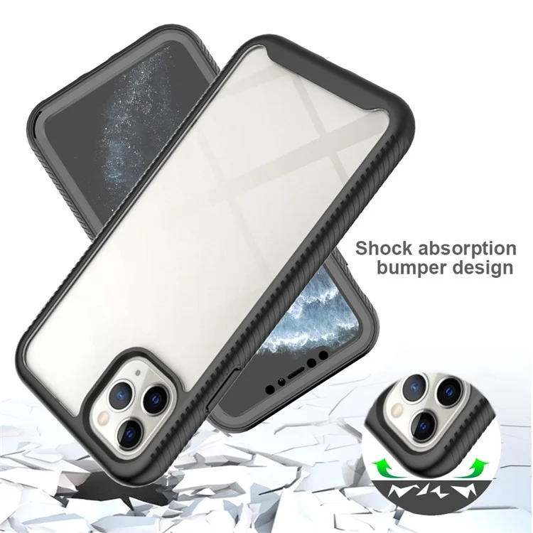 For iPhone 11 Pro Max 6.5 inch 3-in-1 Shockproof Phone Case PC Back + TPU Frame + PET Screen Protector Hybrid Cover - Black-Cellmalls