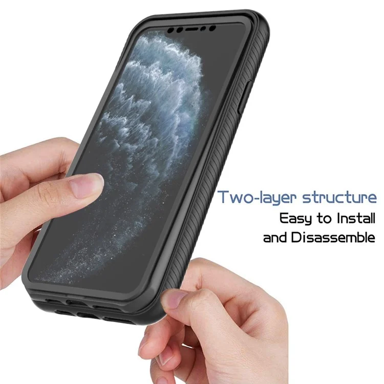 For iPhone 11 Pro Max 6.5 inch 3-in-1 Shockproof Phone Case PC Back + TPU Frame + PET Screen Protector Hybrid Cover - Black-Cellmalls