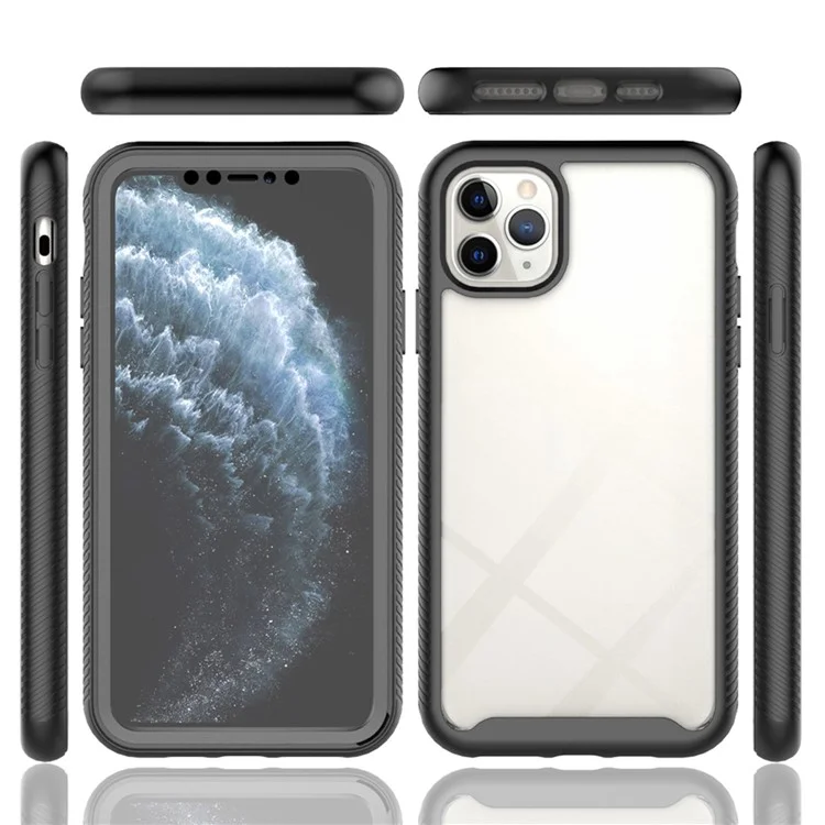 For iPhone 11 Pro Max 6.5 inch 3-in-1 Shockproof Phone Case PC Back + TPU Frame + PET Screen Protector Hybrid Cover - Black-Cellmalls