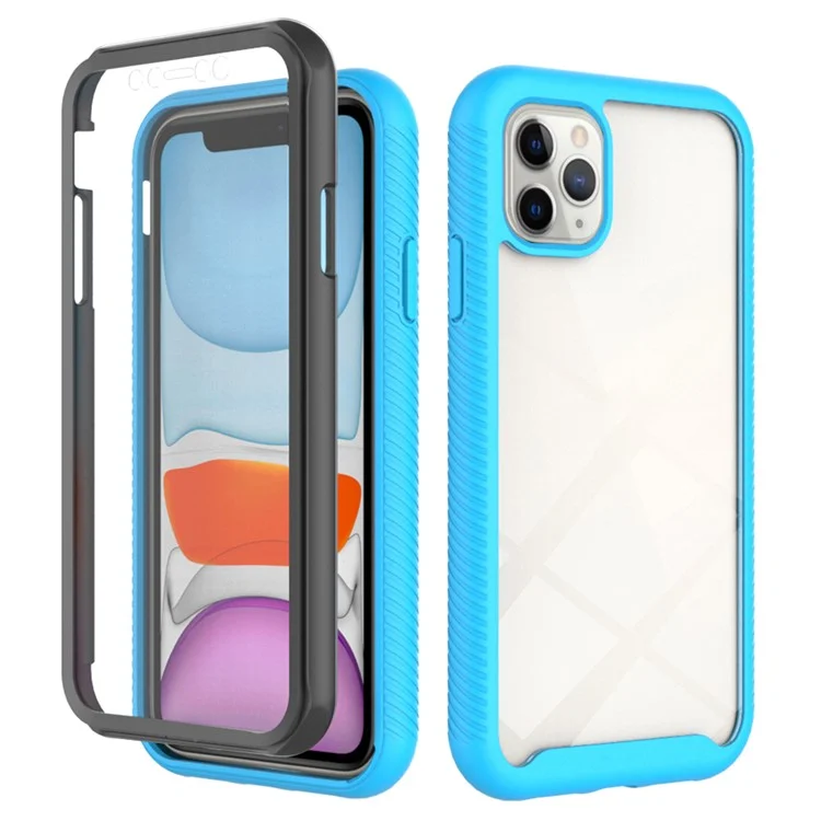 For iPhone 11 Pro Max 6.5 inch 3-in-1 Shockproof Phone Case PC Back + TPU Frame + PET Screen Protector Hybrid Cover - Black-Cellmalls