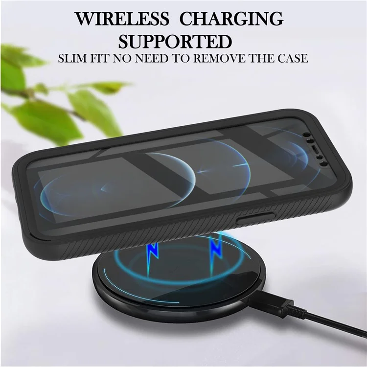 Full-Coverage PC+TPU Phone Protection Case with PET Screen Protector for iPhone 12/12 Pro - Black-Cellmalls