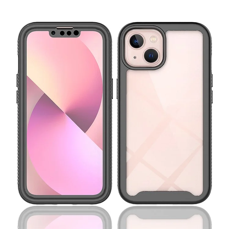 Full Coverage TPU + PC Shockproof Phone Case Shell with PET Screen Protector for iPhone 13 6.1 inch - Black-Cellmalls