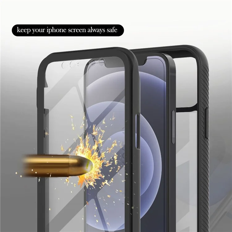 PC+TPU Full-Coverage Protection Case with PET Screen Protector for iPhone 12 mini - Black-Cellmalls