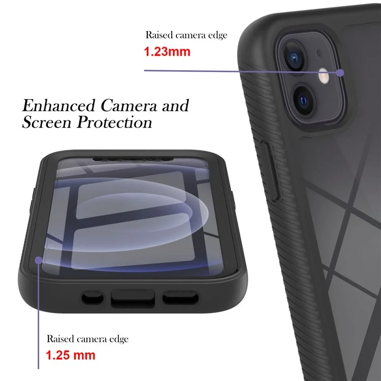 PC+TPU Full-Coverage Protection Case with PET Screen Protector for iPhone 12 mini - Black-Cellmalls