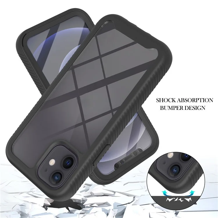 PC+TPU Full-Coverage Protection Case with PET Screen Protector for iPhone 12 mini - Black-Cellmalls