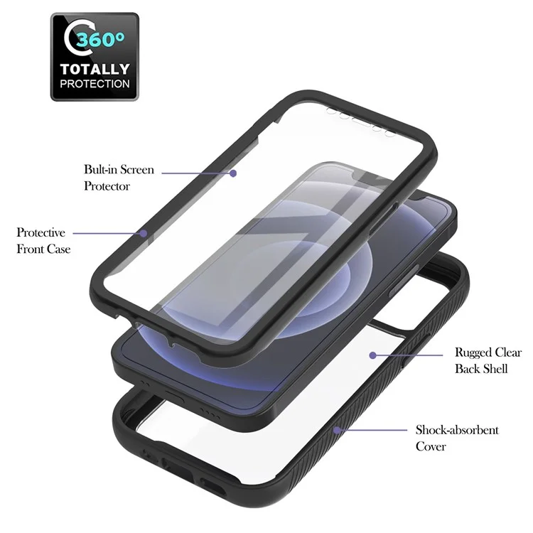 PC+TPU Full-Coverage Protection Case with PET Screen Protector for iPhone 12 mini - Black-Cellmalls