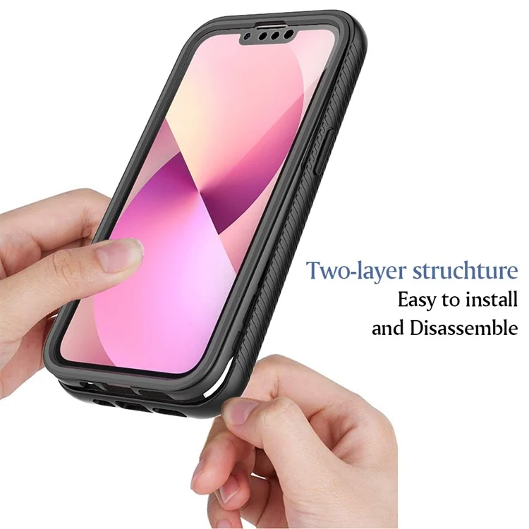 PET Screen Protector TPU + PC Full Coverage Hybrid Case Phone Shell for iPhone 13 mini 5.4 inch - Black-Cellmalls