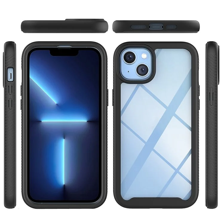 Full Protection Phone Case for iPhone 14 6.1 inch, 3-in-1 PC + TPU Hybrid Cover with PET Screen Protector - Black-Cellmalls