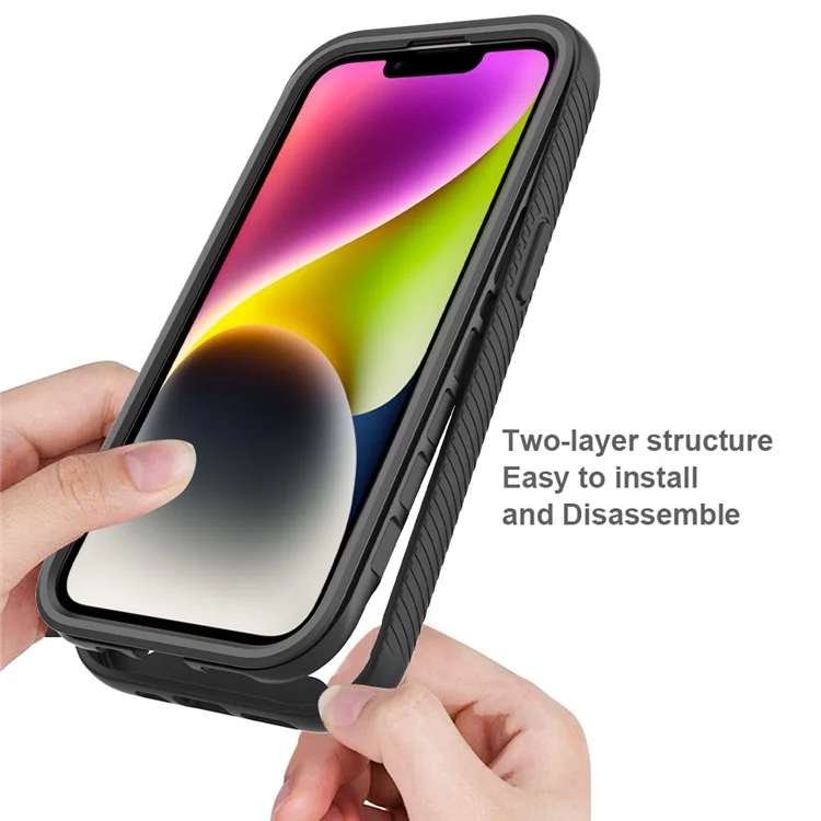 For iPhone 15 Full Protection Phone Case 3-in-1 Anti-Drop TPU+PC Cover with PET Screen Protector - Black-Cellmalls