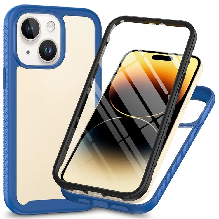 For iPhone 15 Full Protection Phone Case 3-in-1 Anti-Drop TPU+PC Cover with PET Screen Protector - Black-Cellmalls