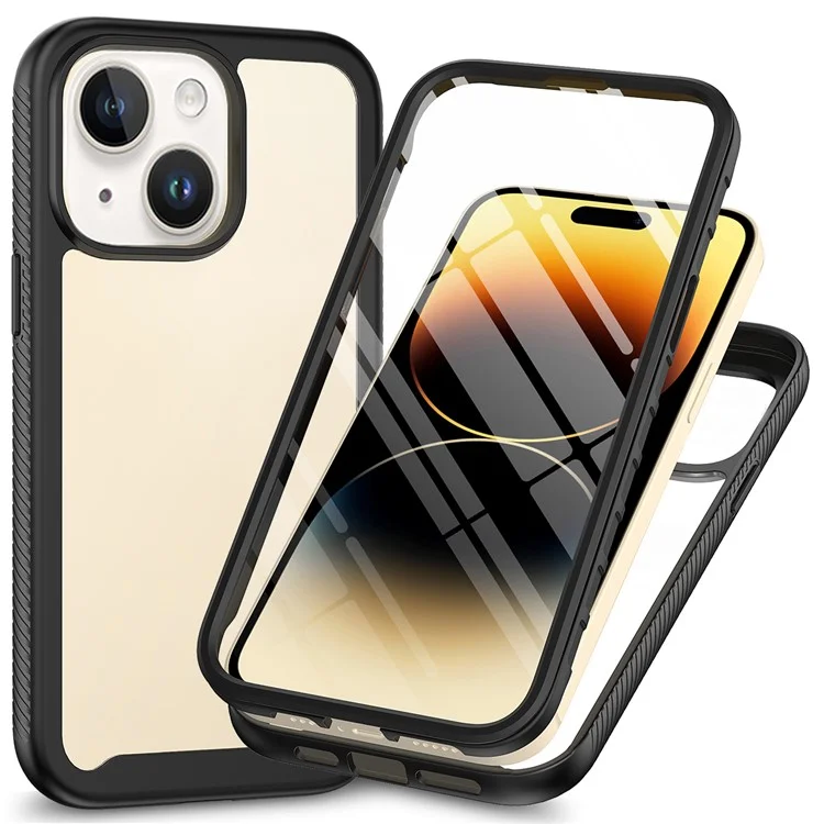 For iPhone 15 Full Protection Phone Case 3-in-1 Anti-Drop TPU+PC Cover with PET Screen Protector - Black-Cellmalls