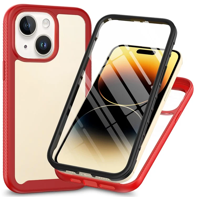 For iPhone 15 Full Protection Phone Case 3-in-1 Anti-Drop TPU+PC Cover with PET Screen Protector - Black-Cellmalls