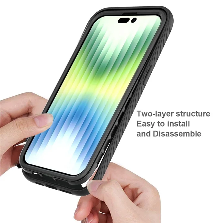 All-round Protection Phone Case for iPhone 14 Pro 6.1 inch, PC + TPU Hybrid Cover with PET Screen Protector - Black-Cellmalls