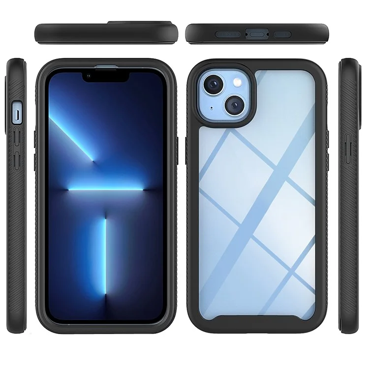 Full Coverage TPU + PC Shockproof Phone Case Shell with PET Screen Protector for iPhone 13 6.1 inch - Black-Cellmalls
