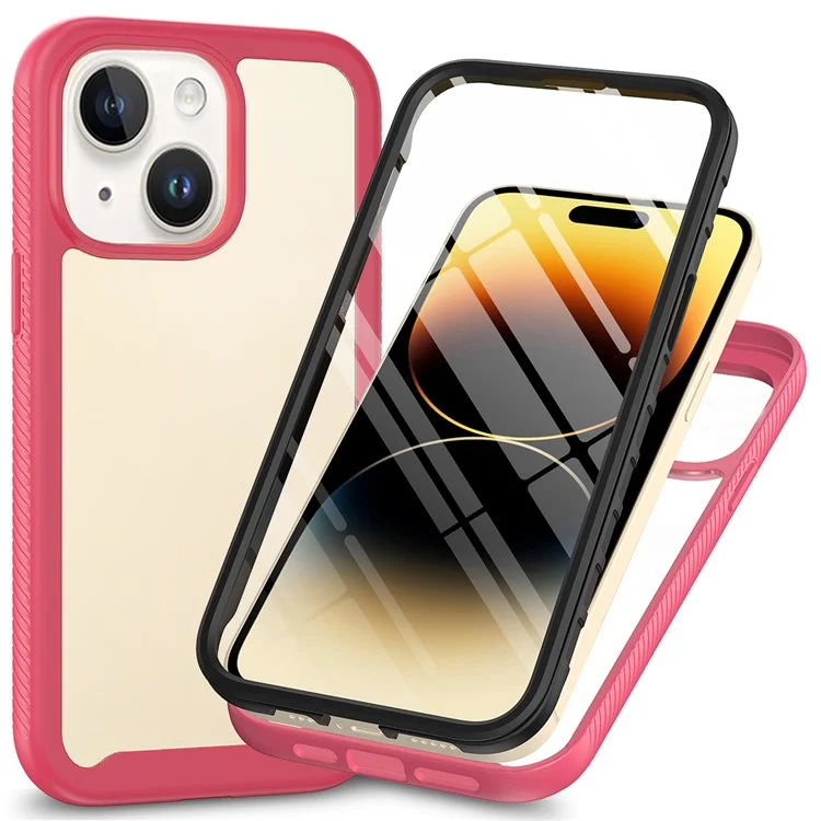 3-in-1 Phone Case for iPhone 15 Plus Full Protection TPU+PC Cover with PET Screen Protector - Black-Cellmalls