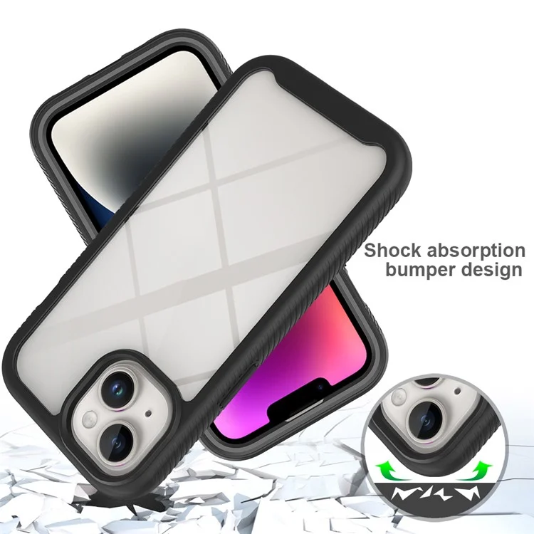 3-in-1 Phone Case for iPhone 15 Plus Full Protection TPU+PC Cover with PET Screen Protector - Black-Cellmalls