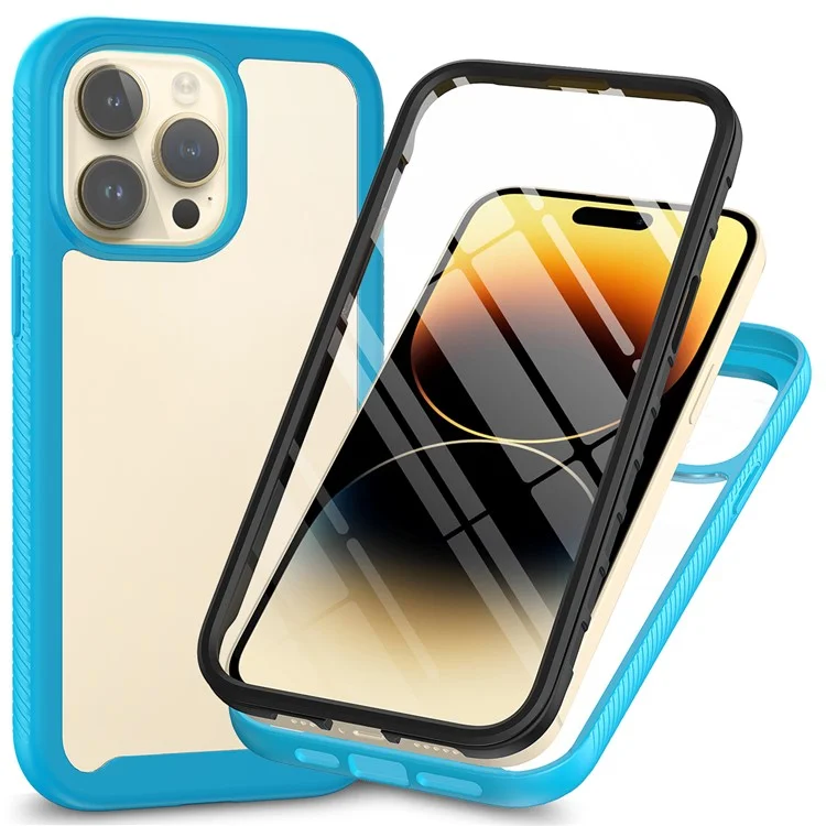 3-in-1 Shockproof Case for iPhone 15 Pro Anti-Scratch TPU+PC iPhone Cover with PET Screen Protector - Black-Cellmalls