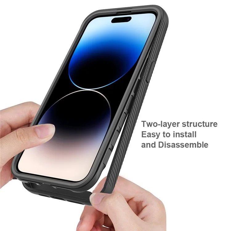 3-in-1 Shockproof Case for iPhone 15 Pro Anti-Scratch TPU+PC iPhone Cover with PET Screen Protector - Black-Cellmalls