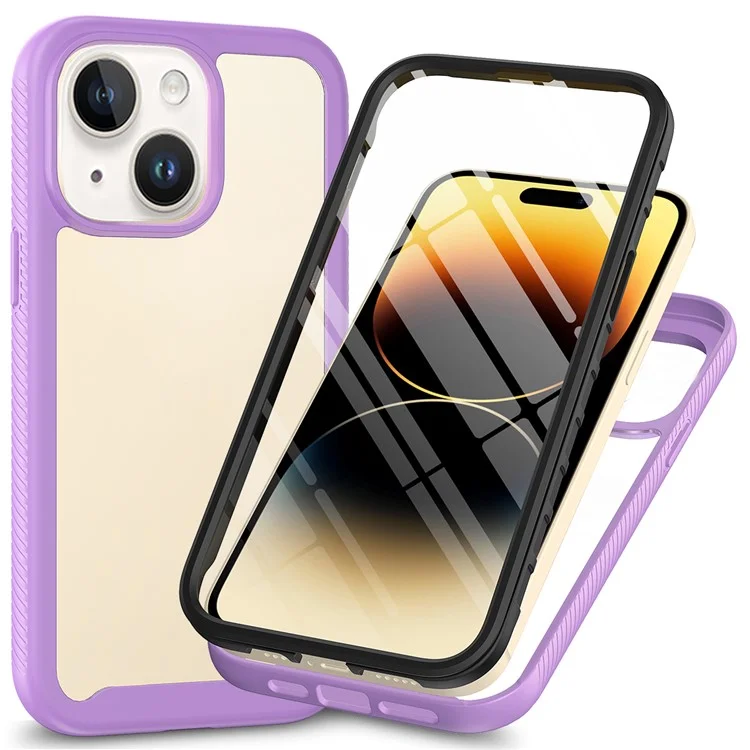 3-in-1 Phone Case for iPhone 15 Plus Full Protection TPU+PC Cover with PET Screen Protector - Black-Cellmalls