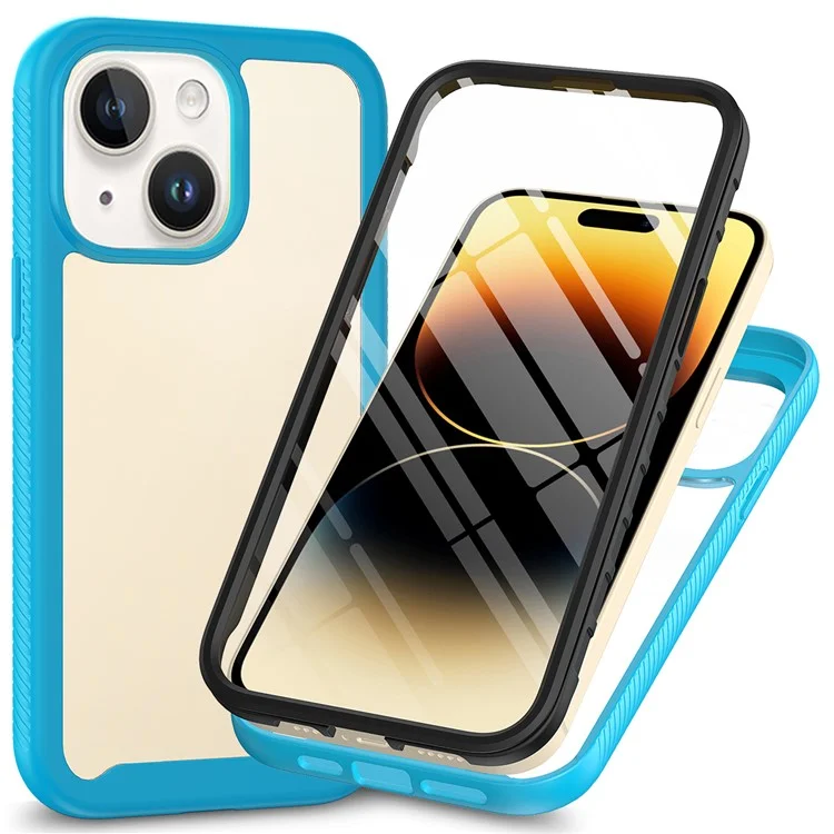 3-in-1 Phone Case for iPhone 15 Plus Full Protection TPU+PC Cover with PET Screen Protector - Black-Cellmalls