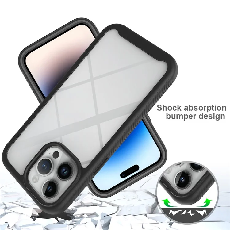 For iPhone 15 Pro Max 3-in-1 Full Protection Phone Case TPU+PC Cover with PET Screen Protector - Black-Cellmalls