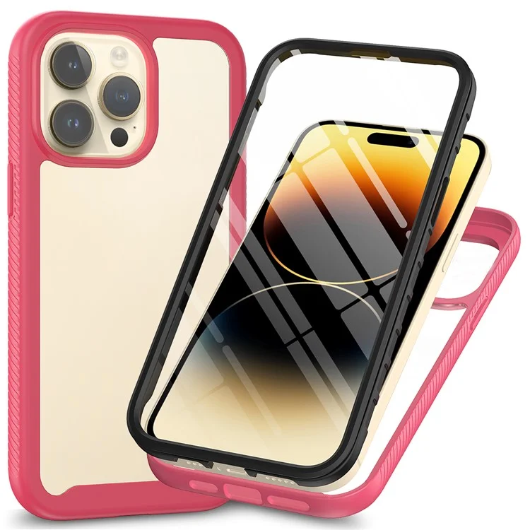 For iPhone 15 Pro Max 3-in-1 Full Protection Phone Case TPU+PC Cover with PET Screen Protector - Black-Cellmalls
