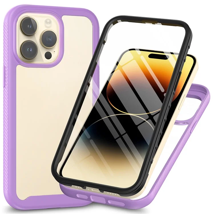 For iPhone 15 Pro Max 3-in-1 Full Protection Phone Case TPU+PC Cover with PET Screen Protector - Black-Cellmalls