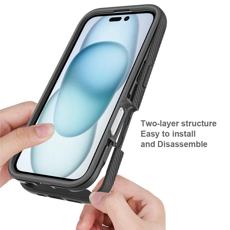 For iPhone 16 Case PC+TPU Clear Phone Cover with PET Screen Film - Black-Cellmalls
