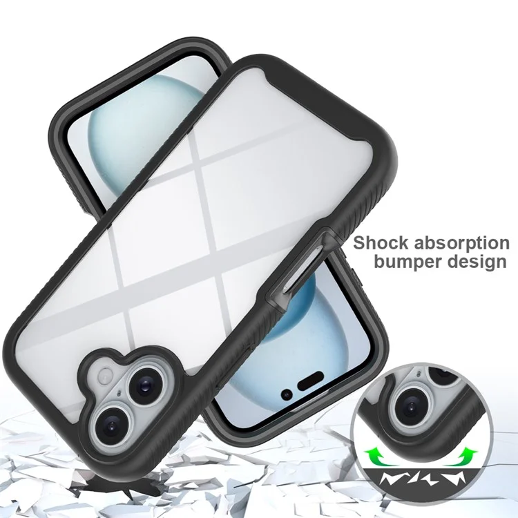 For iPhone 16 Case PC+TPU Clear Phone Cover with PET Screen Film - Black-Cellmalls