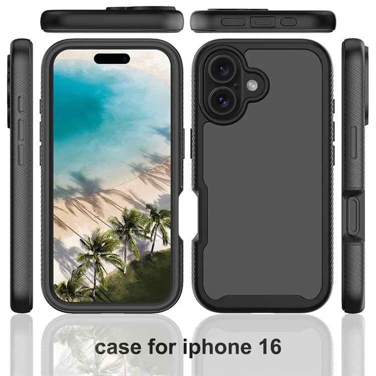 For iPhone 16 Case PC+TPU Clear Phone Cover with PET Screen Film - Black-Cellmalls