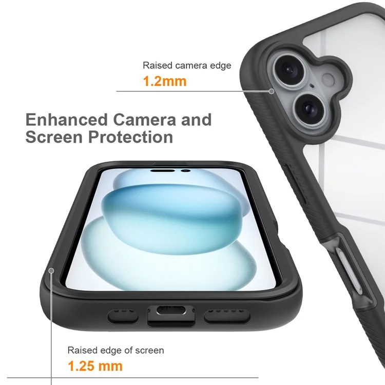 For iPhone 16 Case PC+TPU Clear Phone Cover with PET Screen Film - Black-Cellmalls