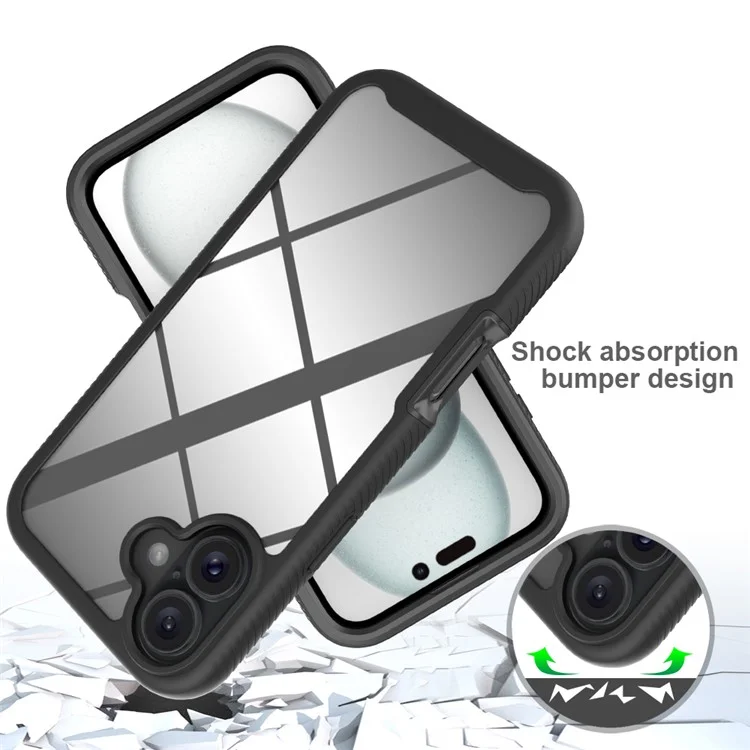 For iPhone 16 Plus Case PC+TPU Clear Phone Cover with PET Screen Film - Black-Cellmalls